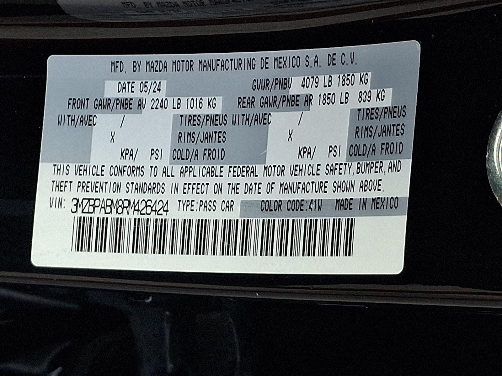 2024 Mazda Mazda3 Sedan 2.5 S Select Sport FWD